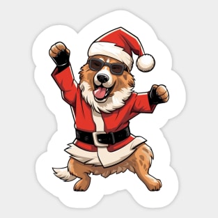 Cartoon Christmas Australian Shepherd Dog Dancing Sticker